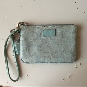 light turquoise coach wristlet/coin purse